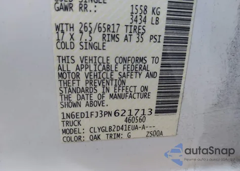 2023 Nissan Frontier Long Bed Sv 4X2 z USA, uszkodzony, nr VIN 1N6ED1FJ3PN621713